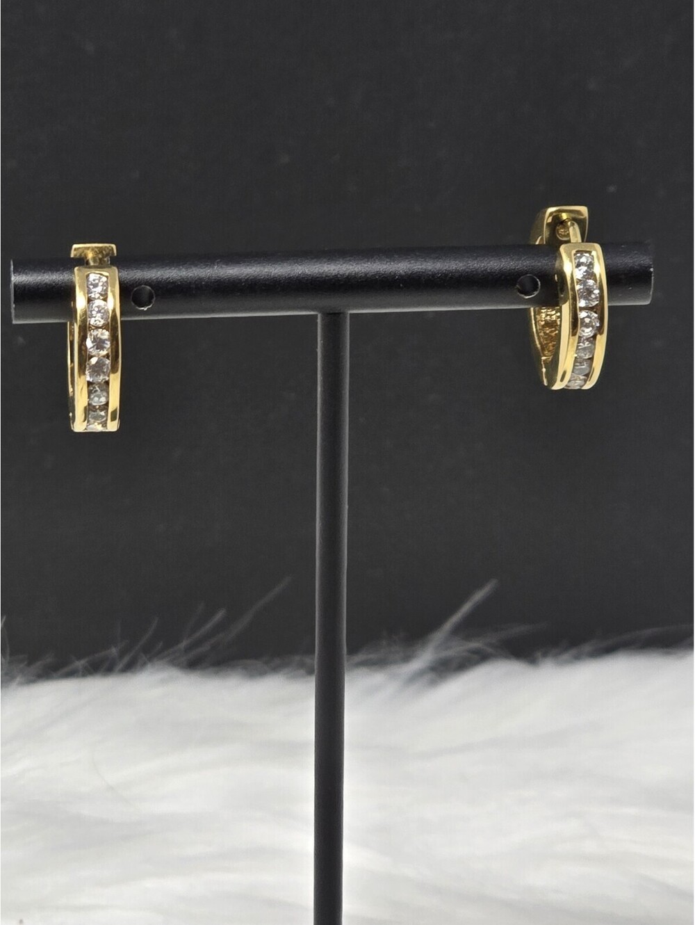 925 Sterling Gold Vermeil CZ Channel Set Huggie Earrings